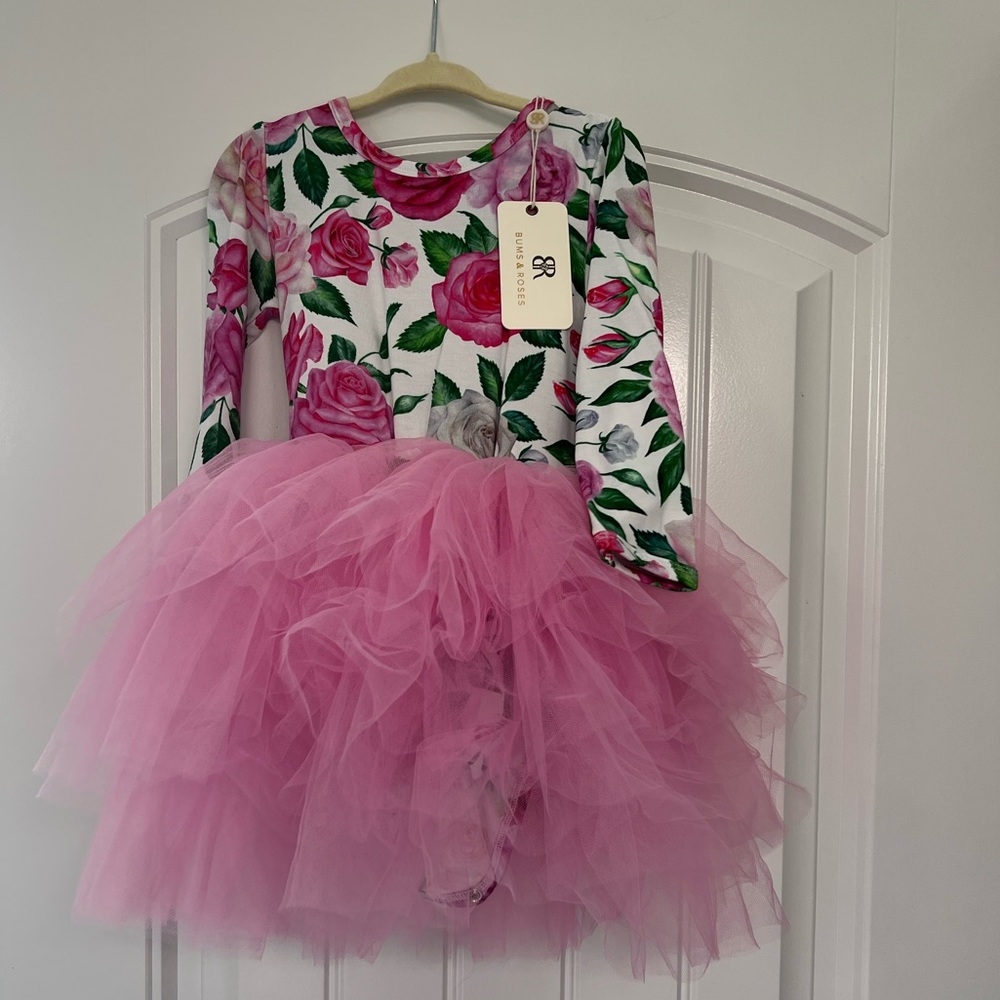 Bums and Roses Bamboo Toddler Long Sleeve Tutu Bodysuit Dress NWT Size 2t